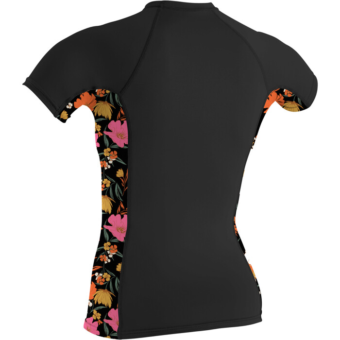 2024 O'Neill Frauen Side Print Short Sleeve Rash Guard 5405S - Black / Bluemchen